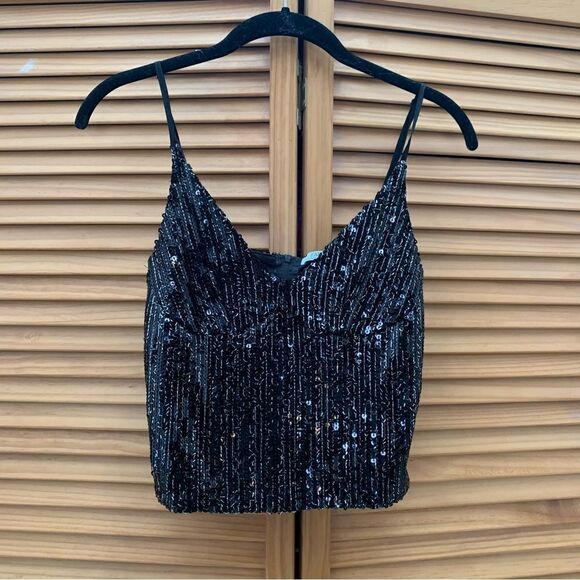 Zara Sequin Crop Tank Top Medium - Picture 1 of 5
